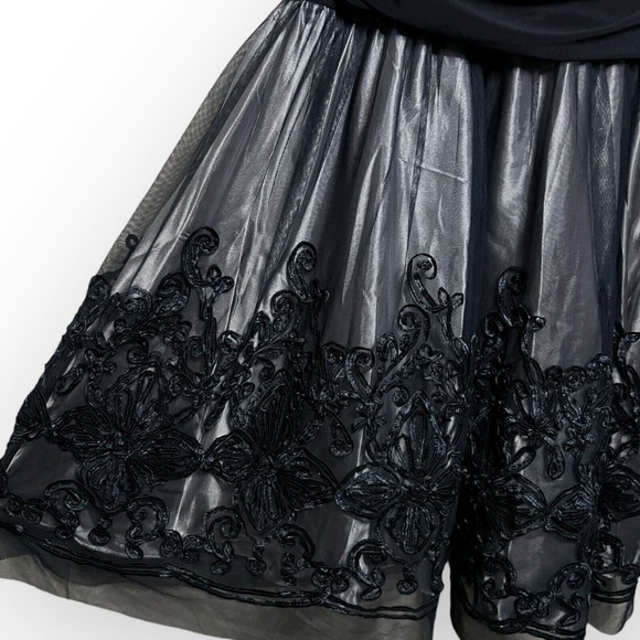 SLNY Navy Blue Fit and Flare Cocktail Dress Stretch Top Tulle Lace Skirt Size 4 - Picture 12 of 16